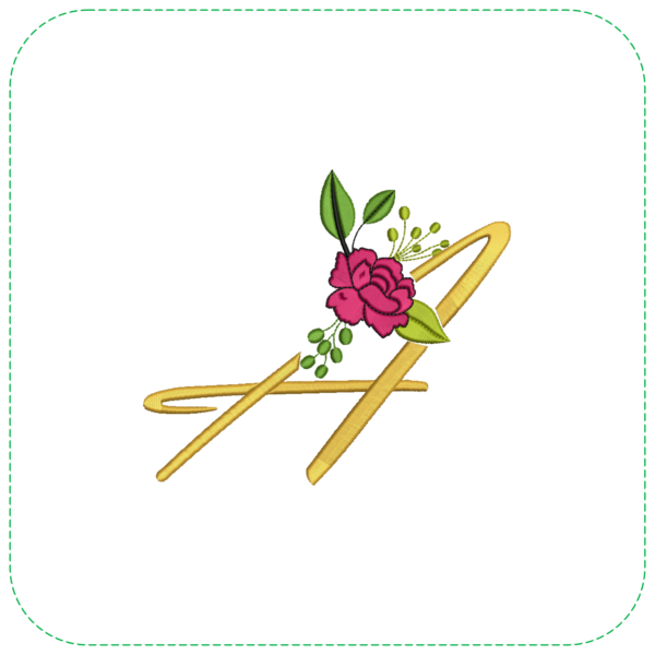 Elegant Letter 'A' with a Stunning Rose Embroidery